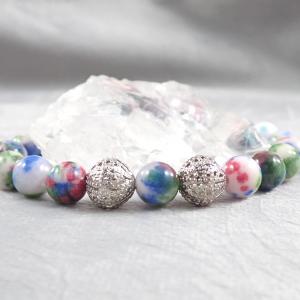 Szivárvány jáde karkötő csipkés gömbökkel