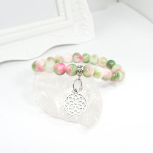 Szivárvány jáde karkötő virággal 2