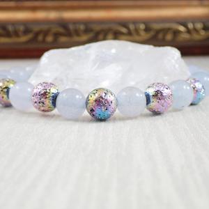 Szivárványos lávakő és achát karkötő