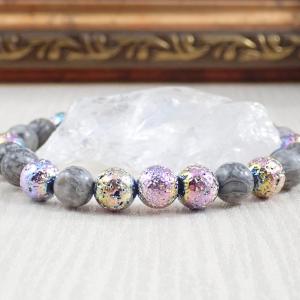 Szivárványos lávakő és képjáspis karkötő