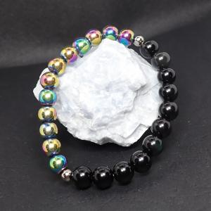 Szivárványos lávakő és ónix karkötő
