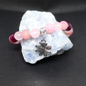 Vegyes achát karkötő virág dísszel