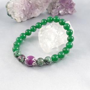 Zöld jáde karkötő zoizittal és acháttal