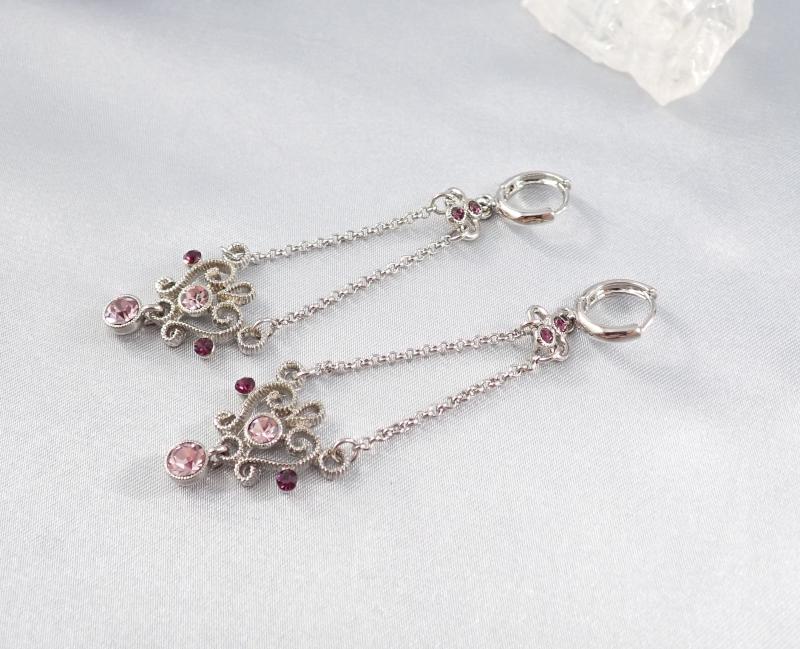 Indás fülbevaló lila kövecskékkel