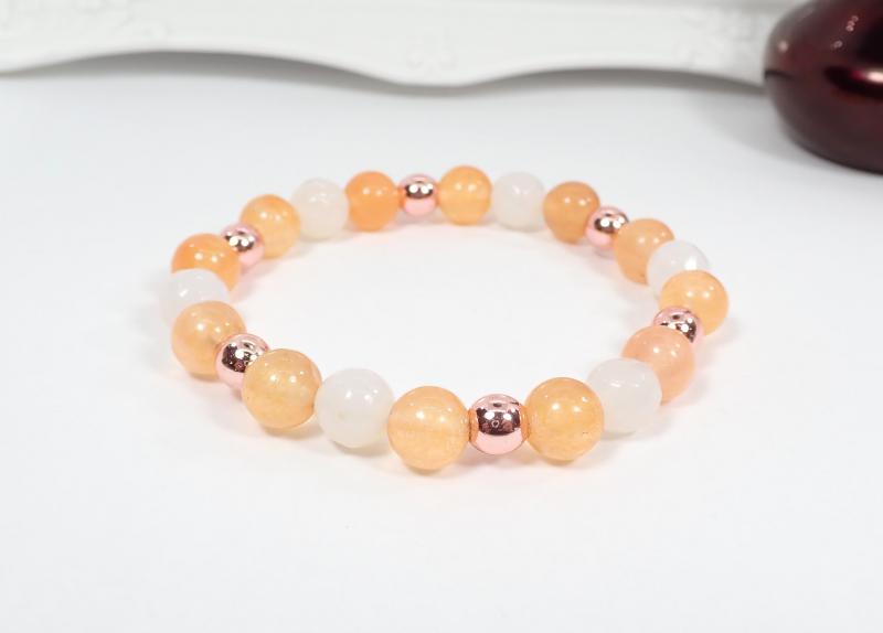 Jáde és rosegold hematit karkötő, barackszín