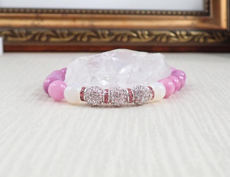 Jáde karkötő shamballa gyöngyökkel, rózsaszín