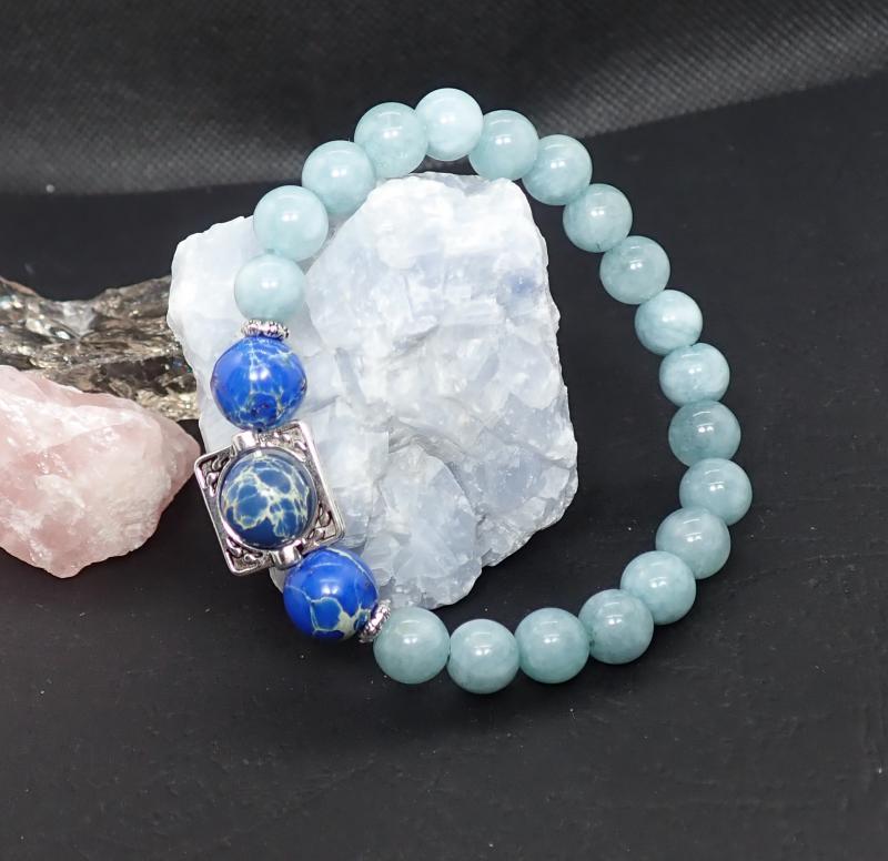 Kék achát és császárkő karkötő