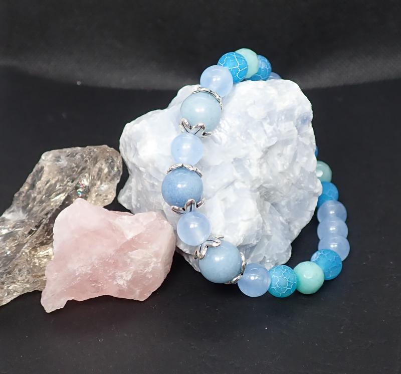 Kék achátok karkötő nagyobb gyöngyökkel