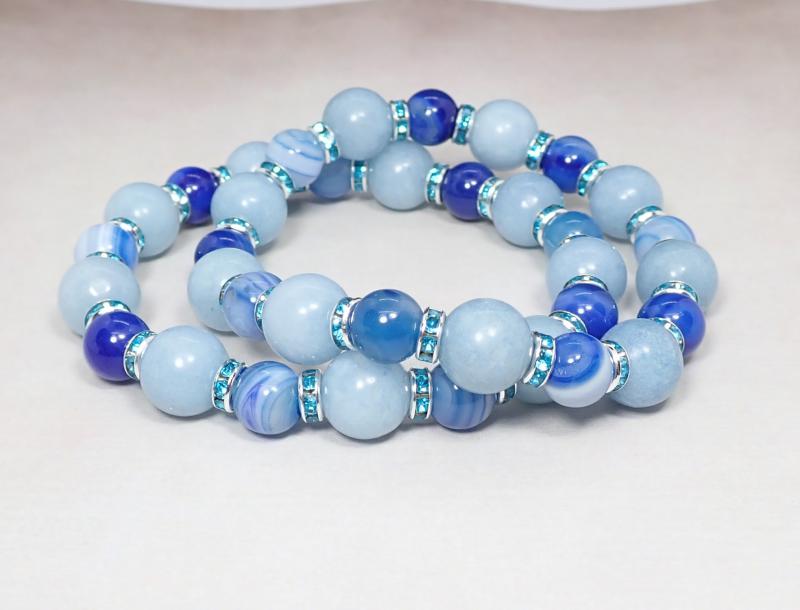 Kék árnyalatú achátok páros karkötő