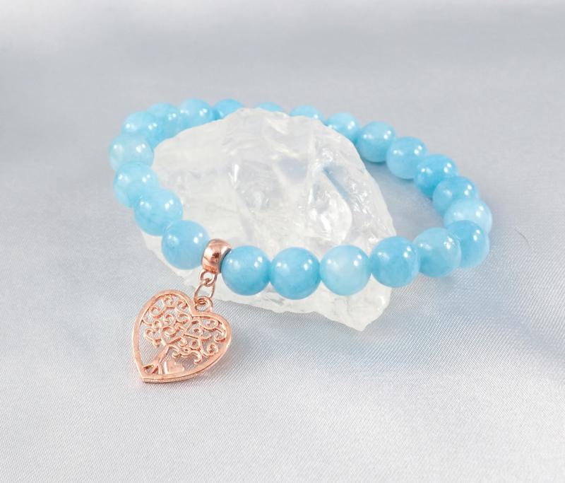 Kék jáde karkötő rosegold szívvel
