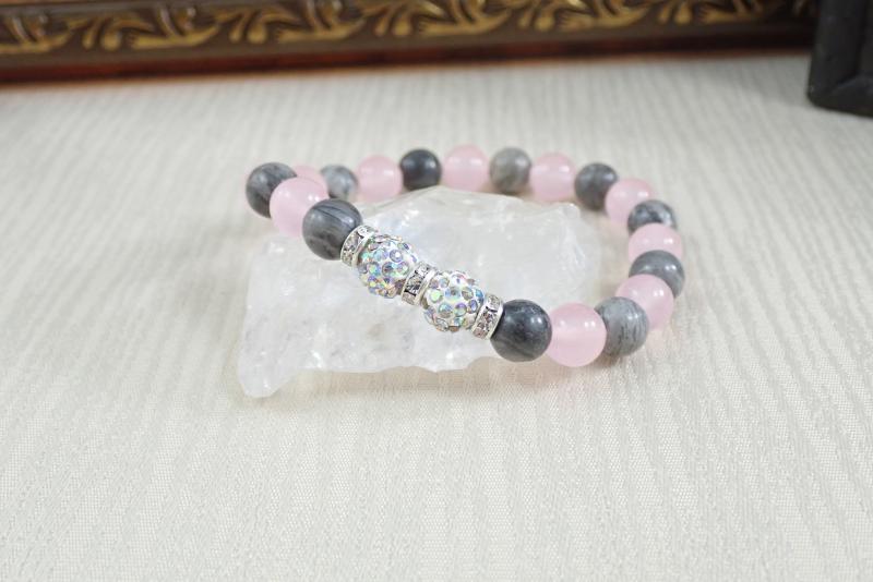 Képjáspis és achát karkötő, rózsaszín 1