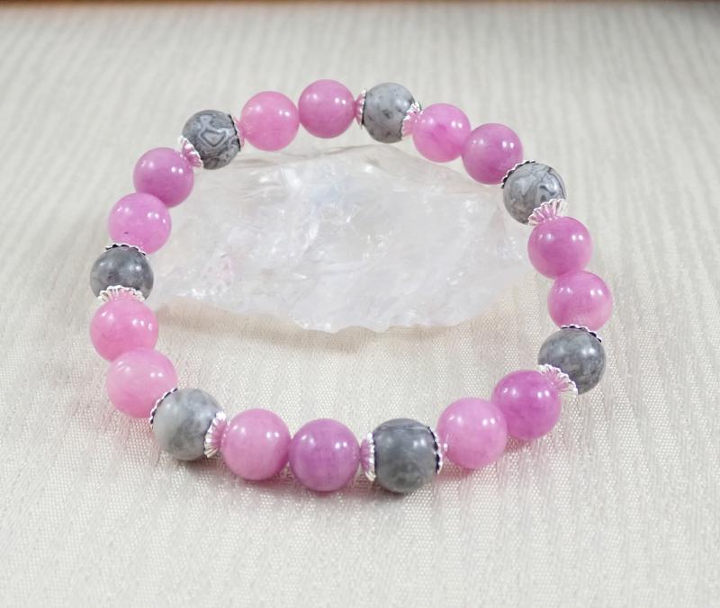 Képjáspis és jáde karkötő, rózsaszín 1