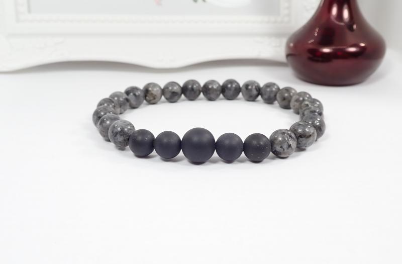 Labradorit és ónix karkötő (XXL)