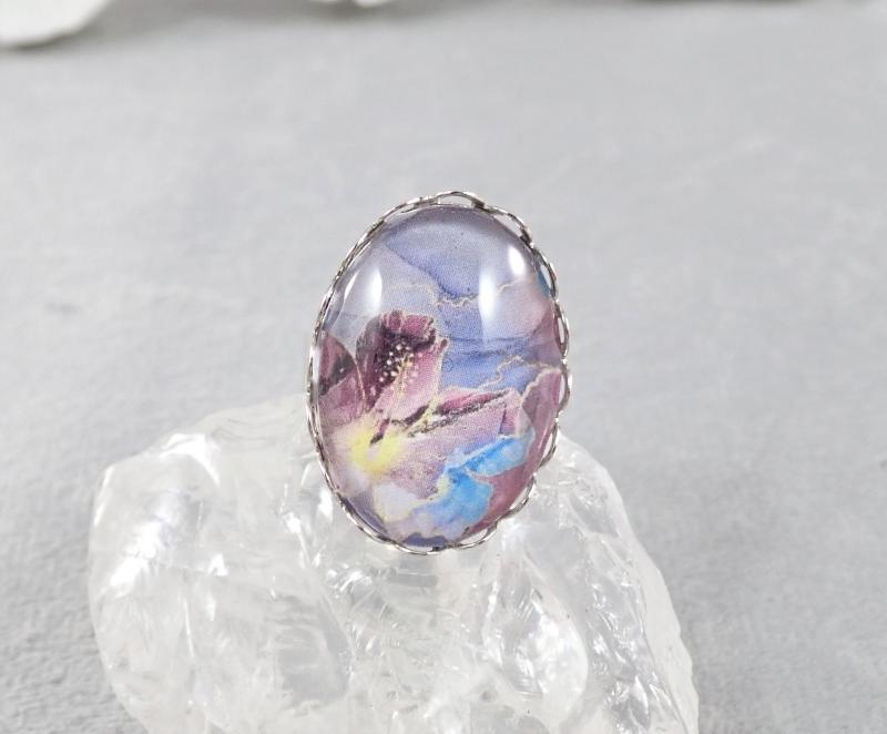 Lila virágos-márványos gyűrű