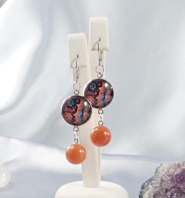 Mandalás fülbevaló jádéval