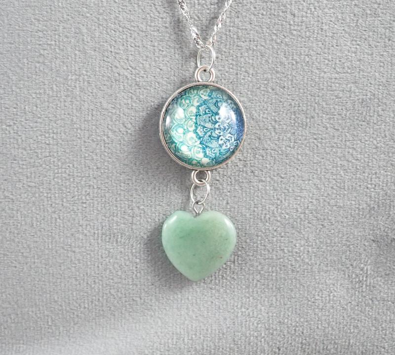 Mandalás medál aventurin szívvel