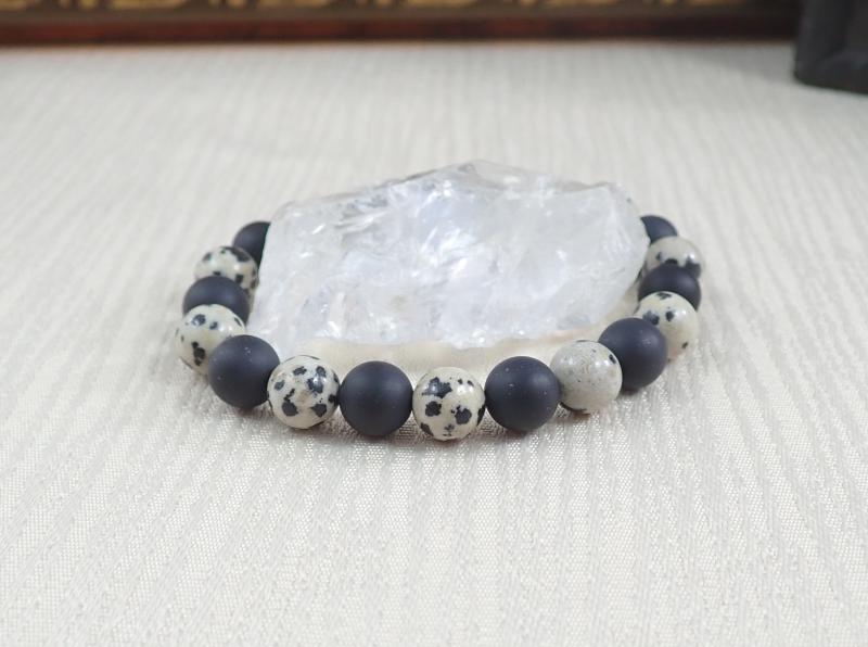 Matt ónix és dalmata jáspis karkötő