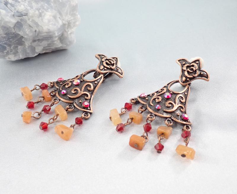 Mese fülbevaló, antik rézszín