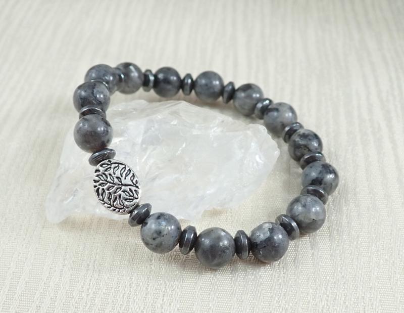 Norvég labradorit karkötő indamintás gyönggyel