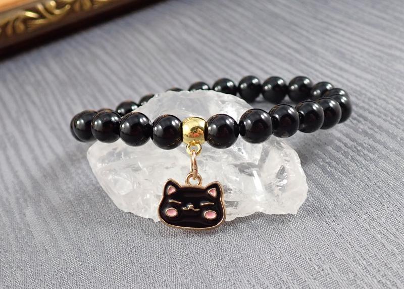 Ónix karkötő cicával