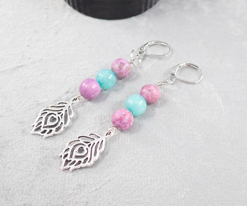 Páva fülbevaló, lila-zöld 1