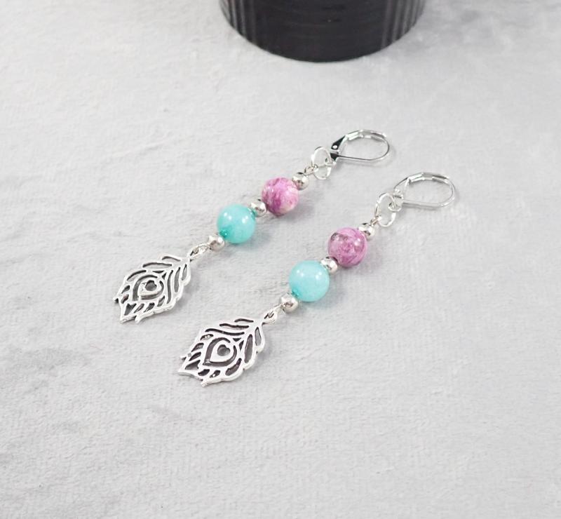 Páva fülbevaló, lila-zöld 2