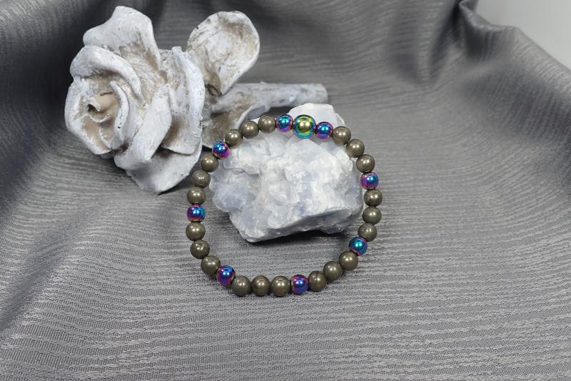 Pirit és hematit karkötő, keskeny