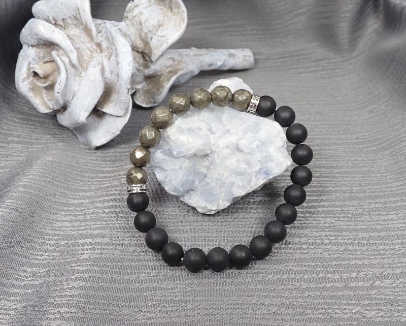 Pirit és ónix karkötő  (XXL)