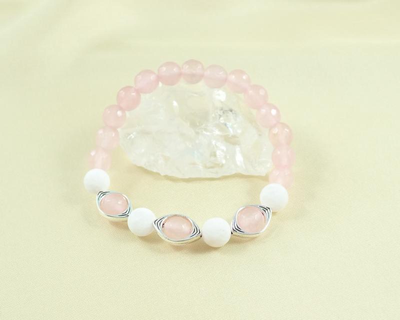 Rózsakvarc és jáde karkötő