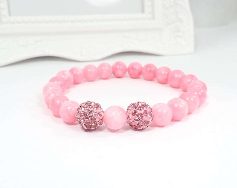 Rózsaszín achát karkötő shamaballákkal