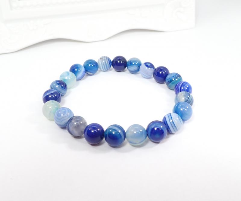 Sávos achát karkötő, kék 1