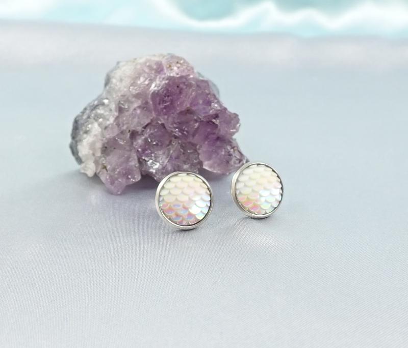 Sellő fülbevaló, fehér-rózsaszín