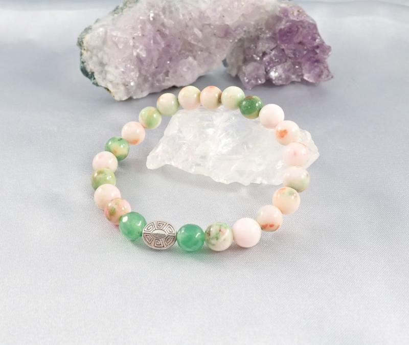 Szivárvány jáde karkötő maláj jádéval és fém gyönggyel 1