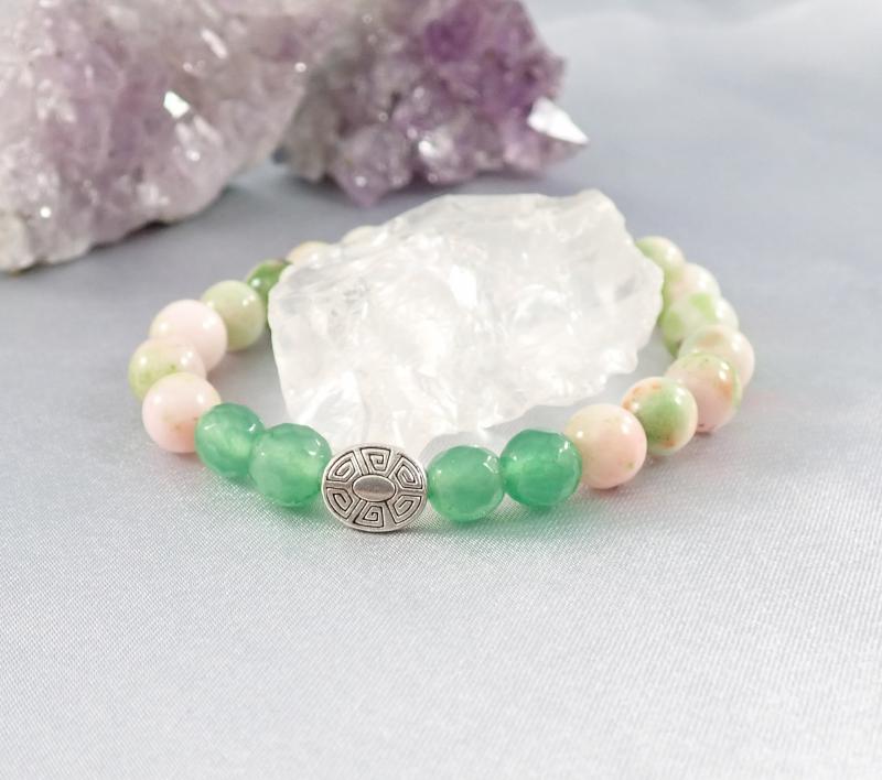 Szivárvány jáde karkötő maláj jádéval és fém gyönggyel 2