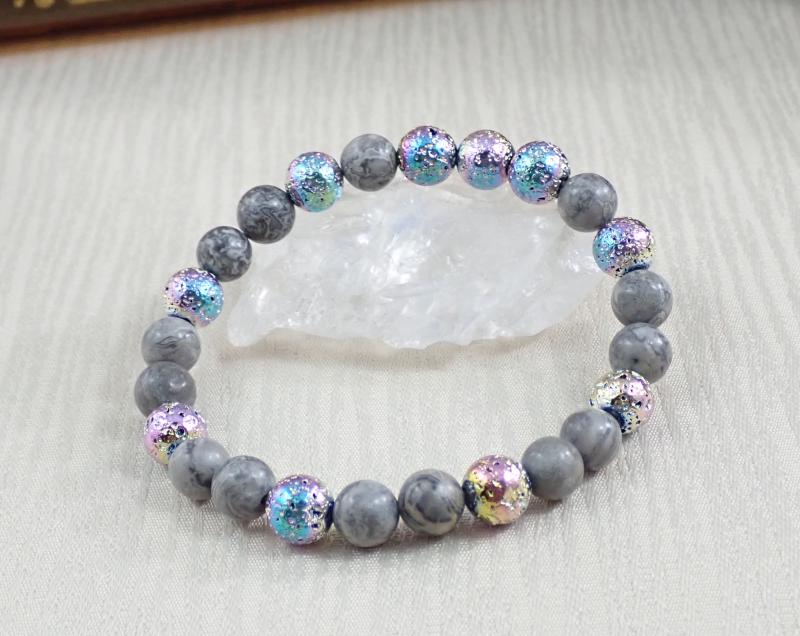 Szivárványos lávakő és képjáspis karkötő