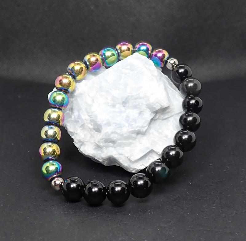 Szivárványos lávakő és ónix karkötő