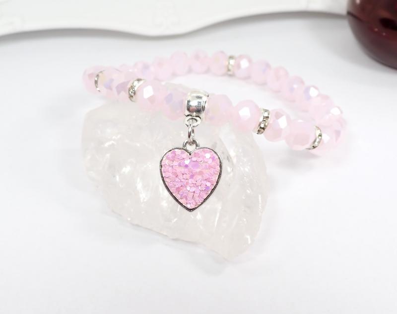 Szívecskés karkötő, rózsaszín