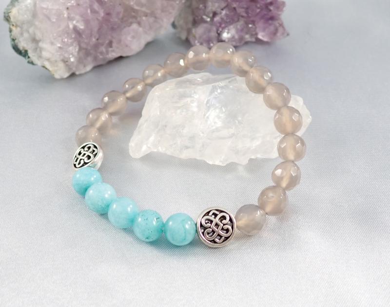 Szürke-tengerzöld achát karkötő