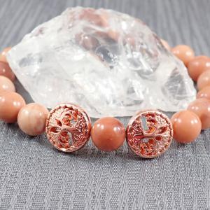 Barackszín aventurin karkötő két rosegold dísszel