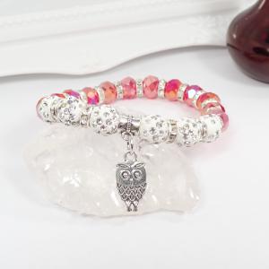 Csajos, csillogós karkötő bagollyal, piros