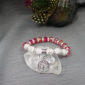 Csajos, csillogós karkötő életfával, piros