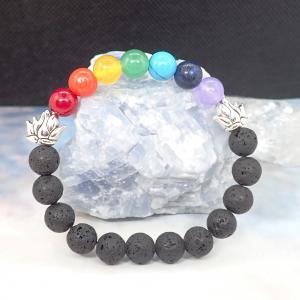 Csakra karkötő lótuszokkal, fekete