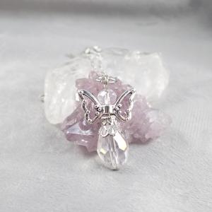 Csiszolt üveggyöngy angyal medál nyaklánccal, fehér