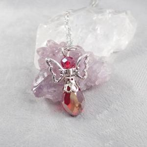 Csiszolt üveggyöngy angyal medál nyaklánccal, piros