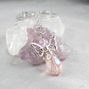 Csiszolt üveggyöngy angyal medál nyaklánccal, rózsaszín