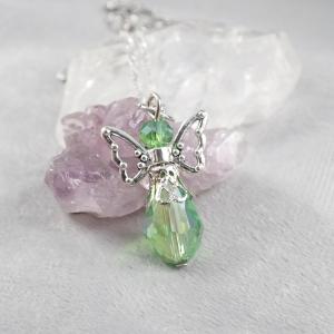 Csiszolt üveggyöngy angyal medál nyaklánccal, zöld