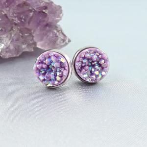 Druzy fülbevaló, lila (10mm)