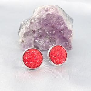 Druzy fülbevaló, piros (14 mm)