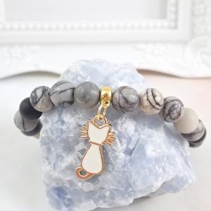 Fehér cicás jáspis karkötő