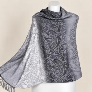 Fekete-szürke indás-virágos pashmina jellegű kendő